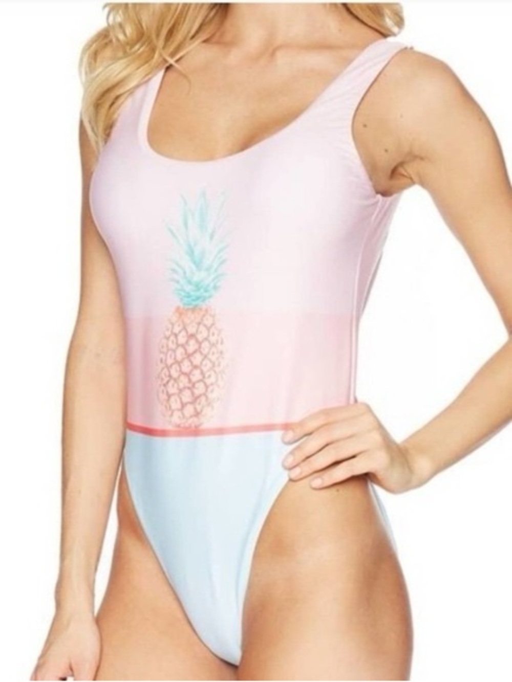 NWT The Bikini Lab Pineapple One-Piece color-blocked design pink and blue size M
